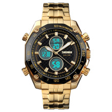 SKMEI 1302 Dual Time Digital Quarzuhr Herren goldene Edelstahl wasserdichte Uhren